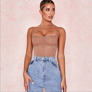 House of CB Mesh Bodysuit in Tan - Medium